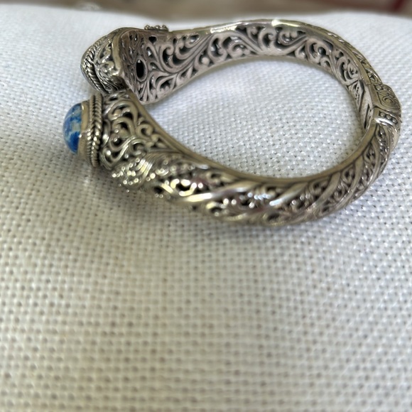 Elegant Silver and Blue Fossilized Coral Women's Bracelet - Picture 5 of 8